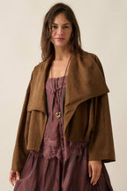 Faux Suede Oversized-Collar Jacket