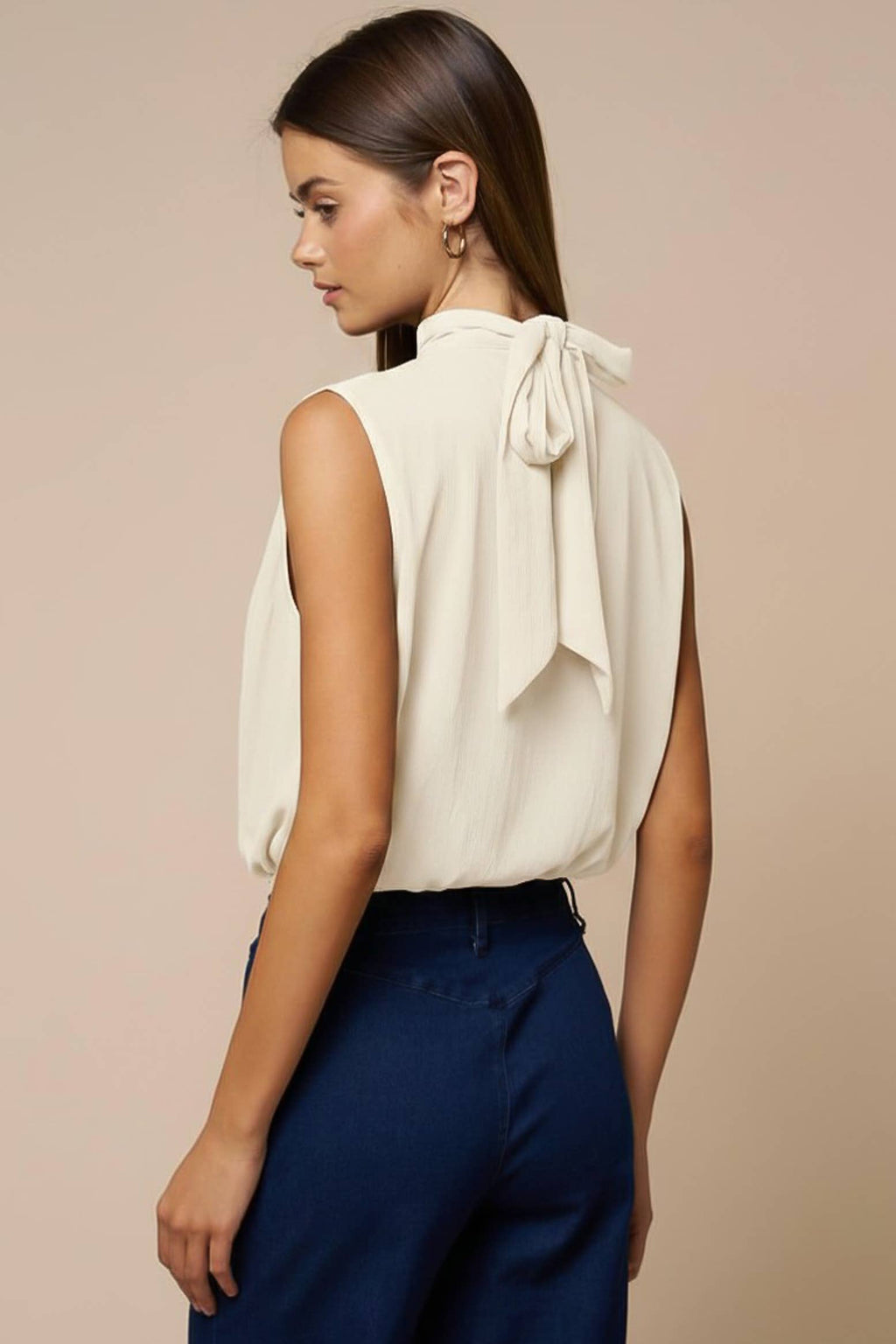 Draped Chiffon Mock Neck