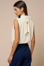 Draped Chiffon Mock Neck