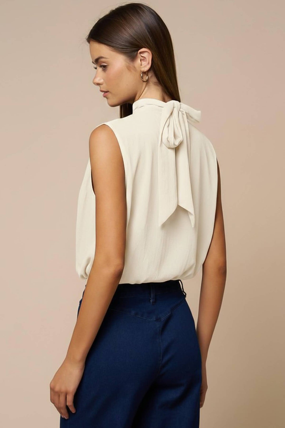 Draped Chiffon Mock Neck