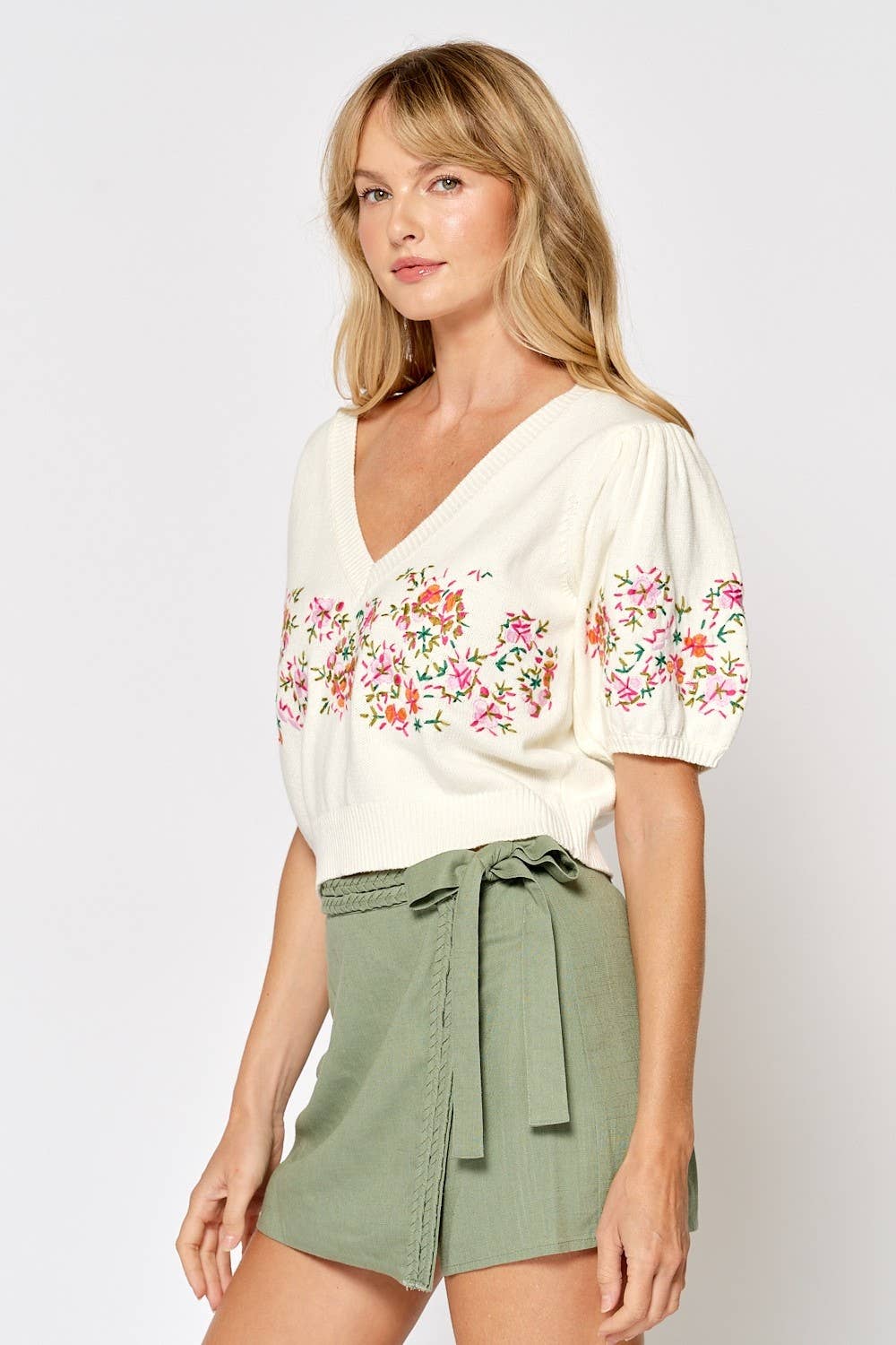 Final Sale-Floral Embroidered Sweater Top