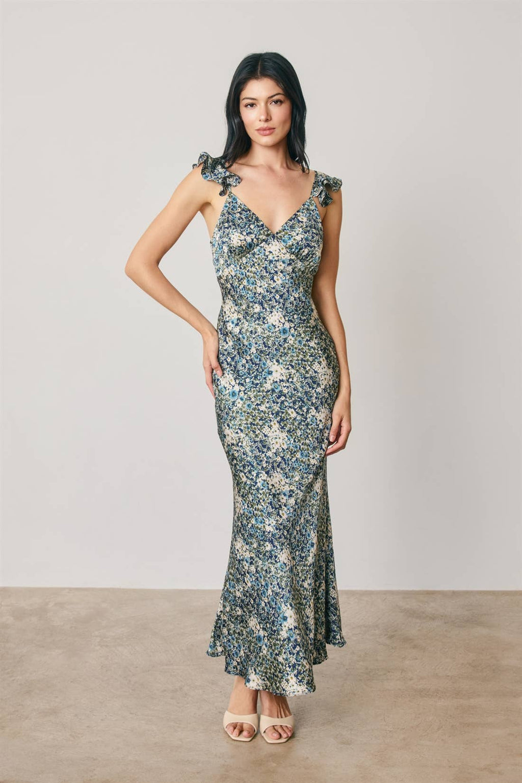 Floral Flutter Shoulder Maxi Dress