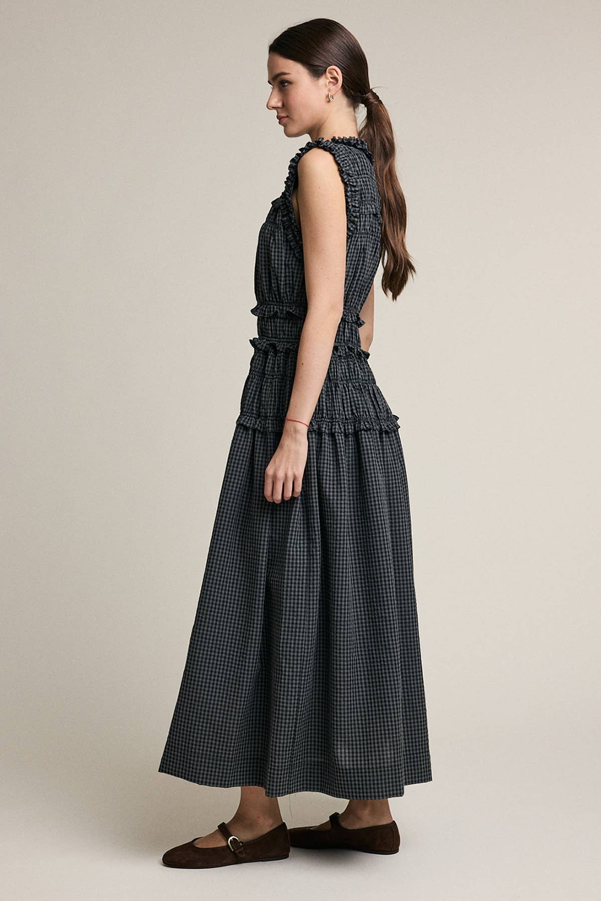 Green Grey Plaid Maxi Dress