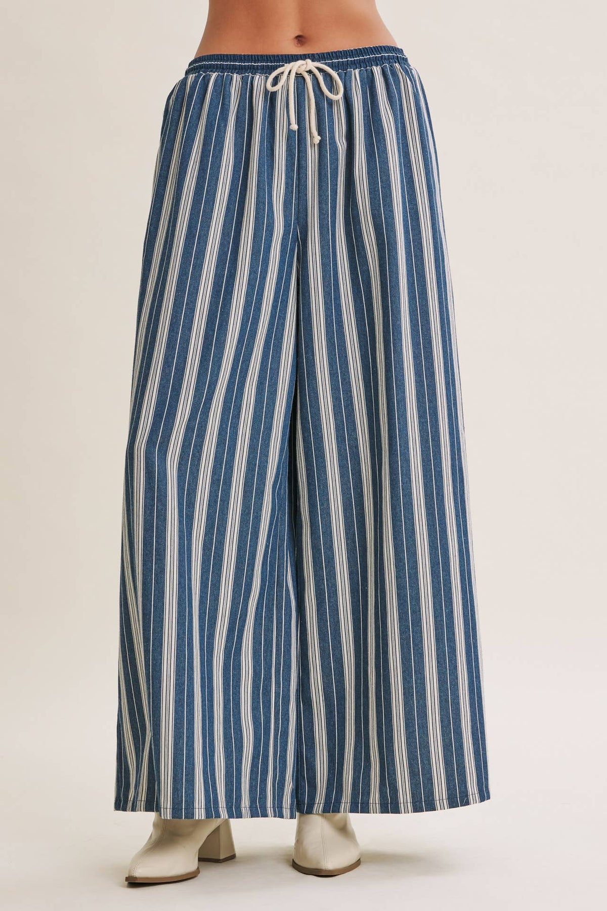 Vertical Stripe Wide-Leg Pants