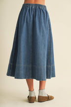 High-Waist Pleated A-Line Denim Skirt