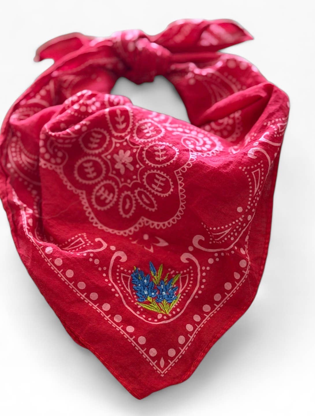 Final Sale-Blue bonnet embroidered red bandana
