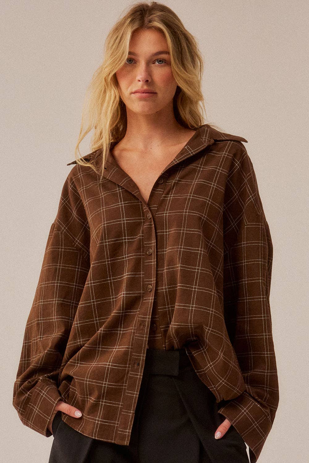 Windowpane Check Oversize Button-Up
