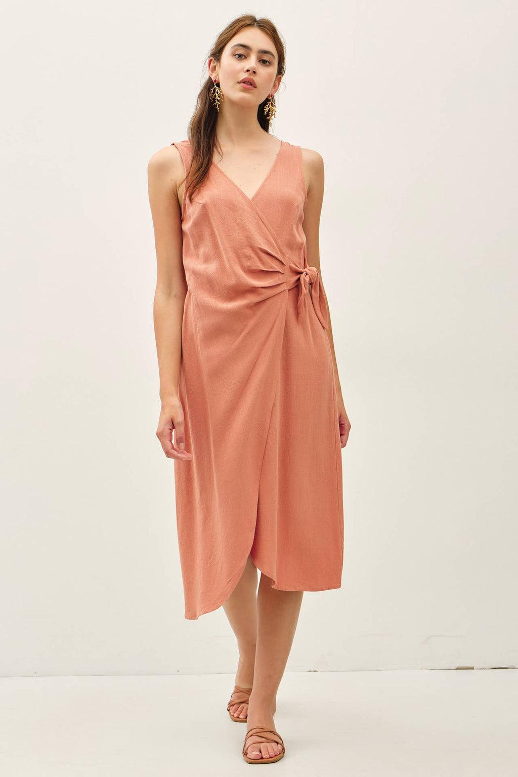 Final Sale-Linen Blend Wrap Dress