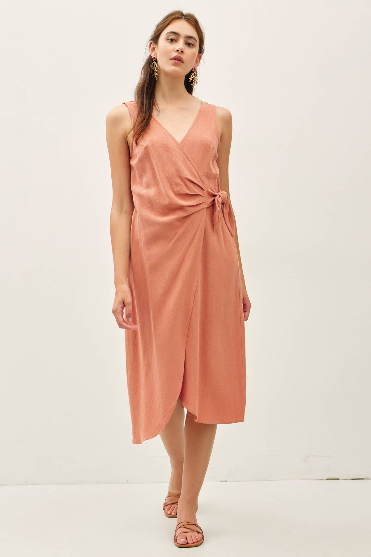 Final Sale-Linen Blend Wrap Dress