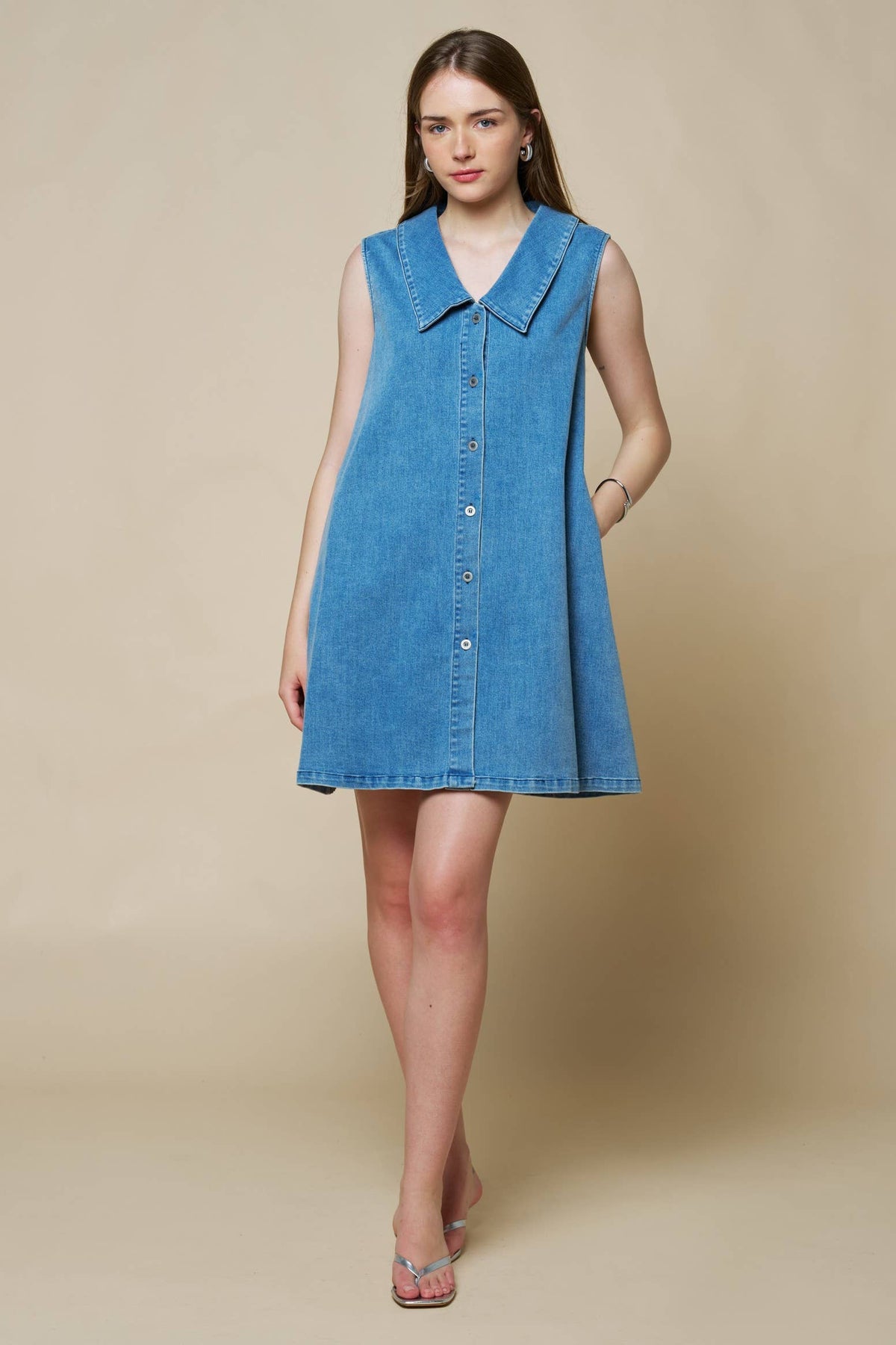 Final Sale-Collard Shift Mini Denim Dress