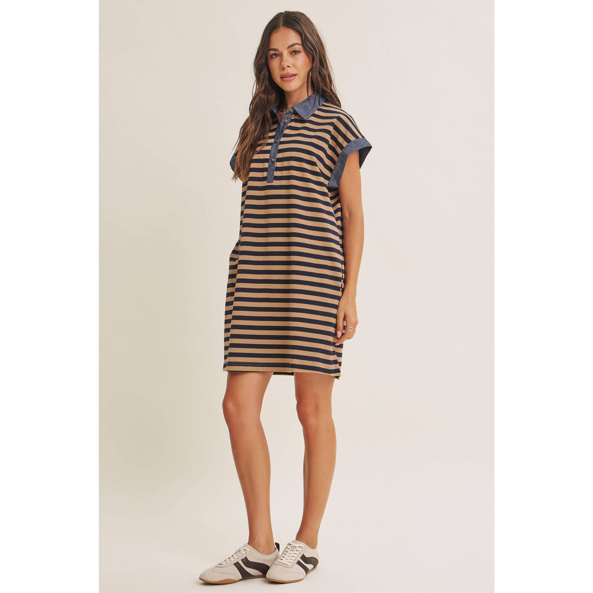 Relaxed Fit Stripe Polo Mini Dress