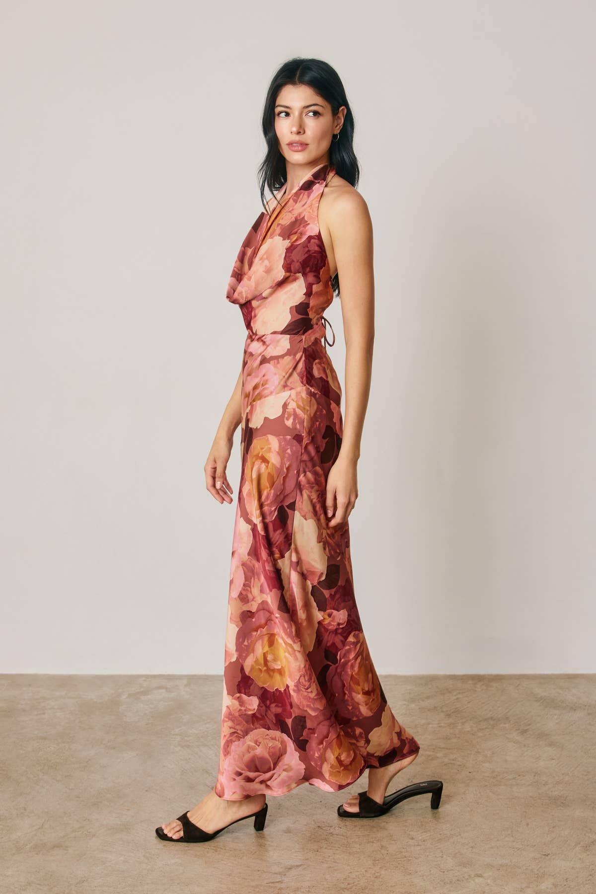 Floral Draped Halter Maxi Dress