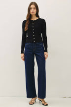 Final Sale-Ribbed Crewneck Cardigan