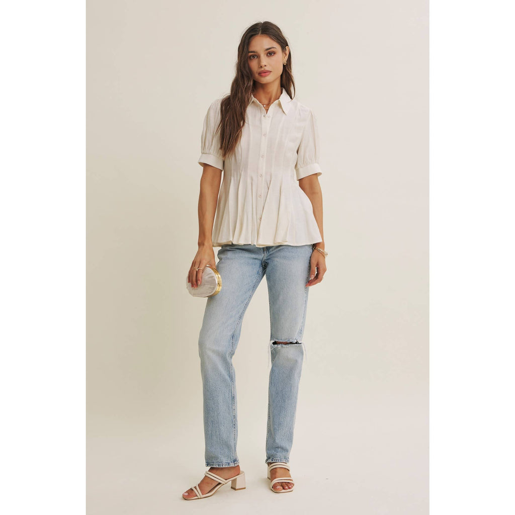 Final Sale-Pleated Button-Down Top