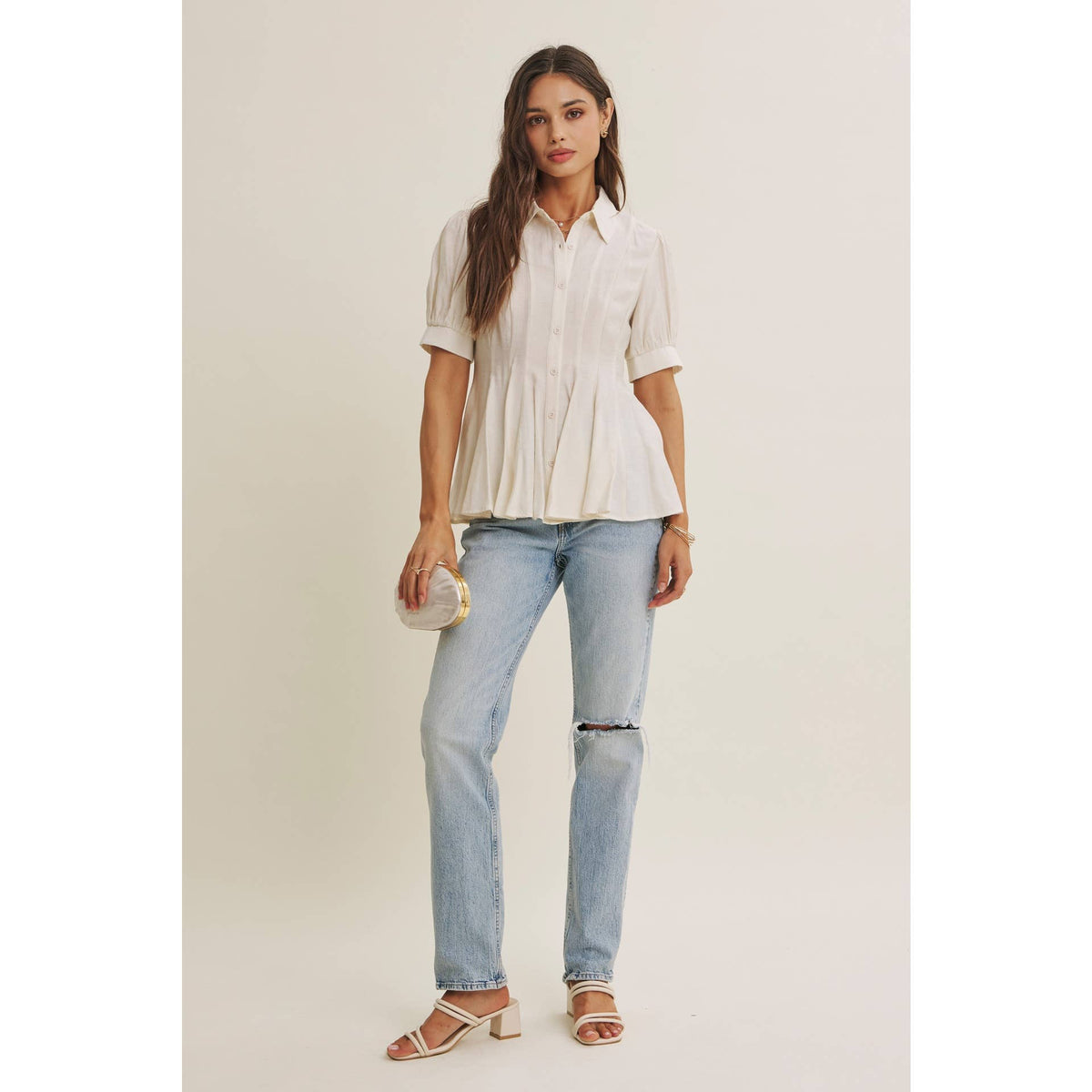 Final Sale-Pleated Button-Down Top