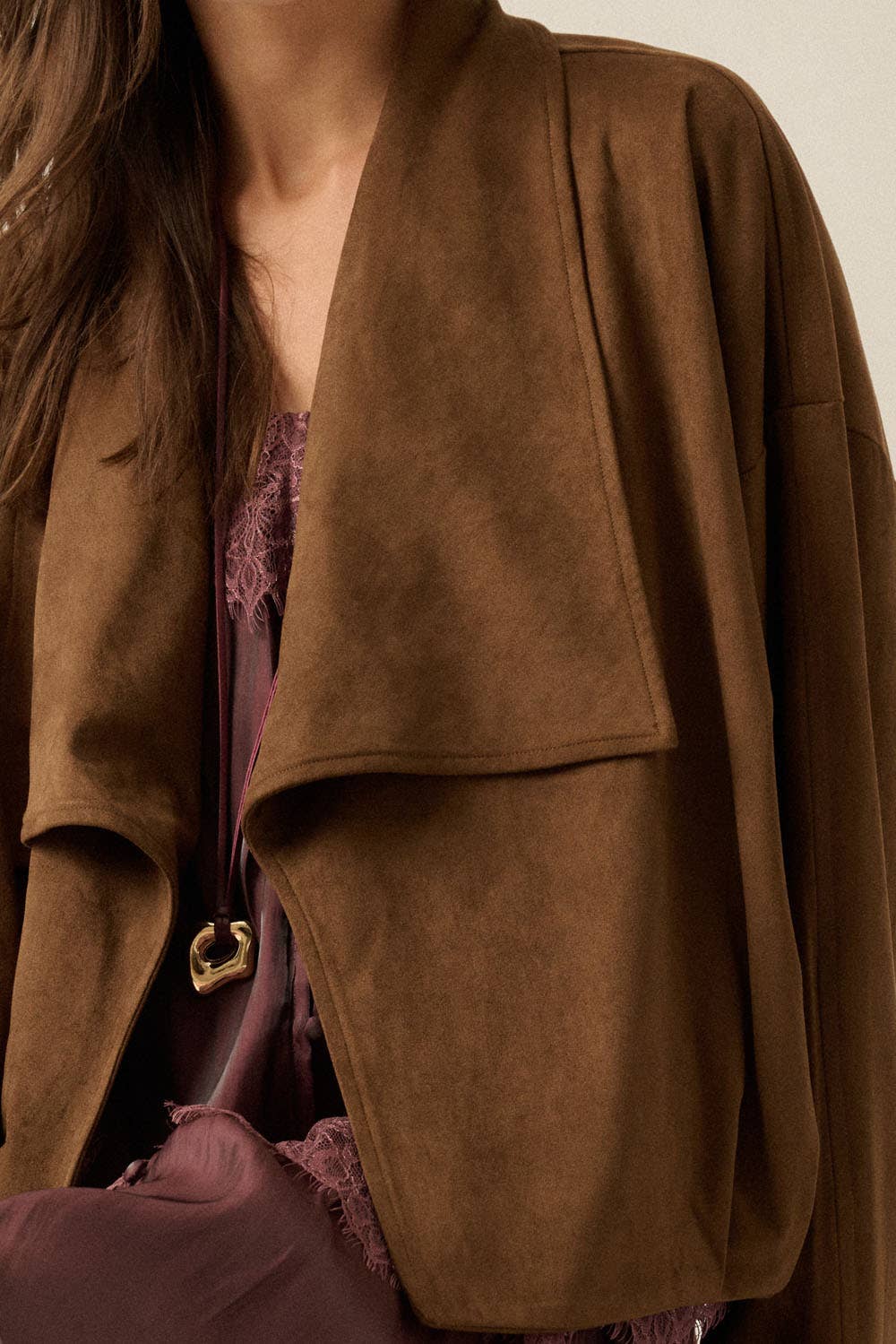 Faux Suede Oversized-Collar Jacket