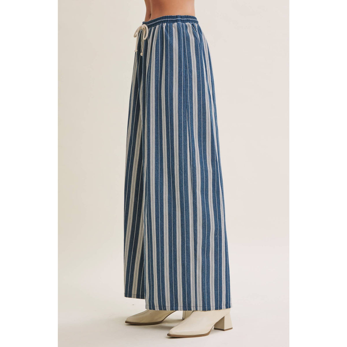 Vertical Stripe Wide-Leg Pants