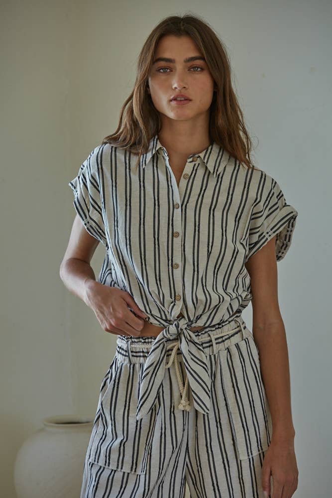 Final Sale-Striped Waist Tie Top