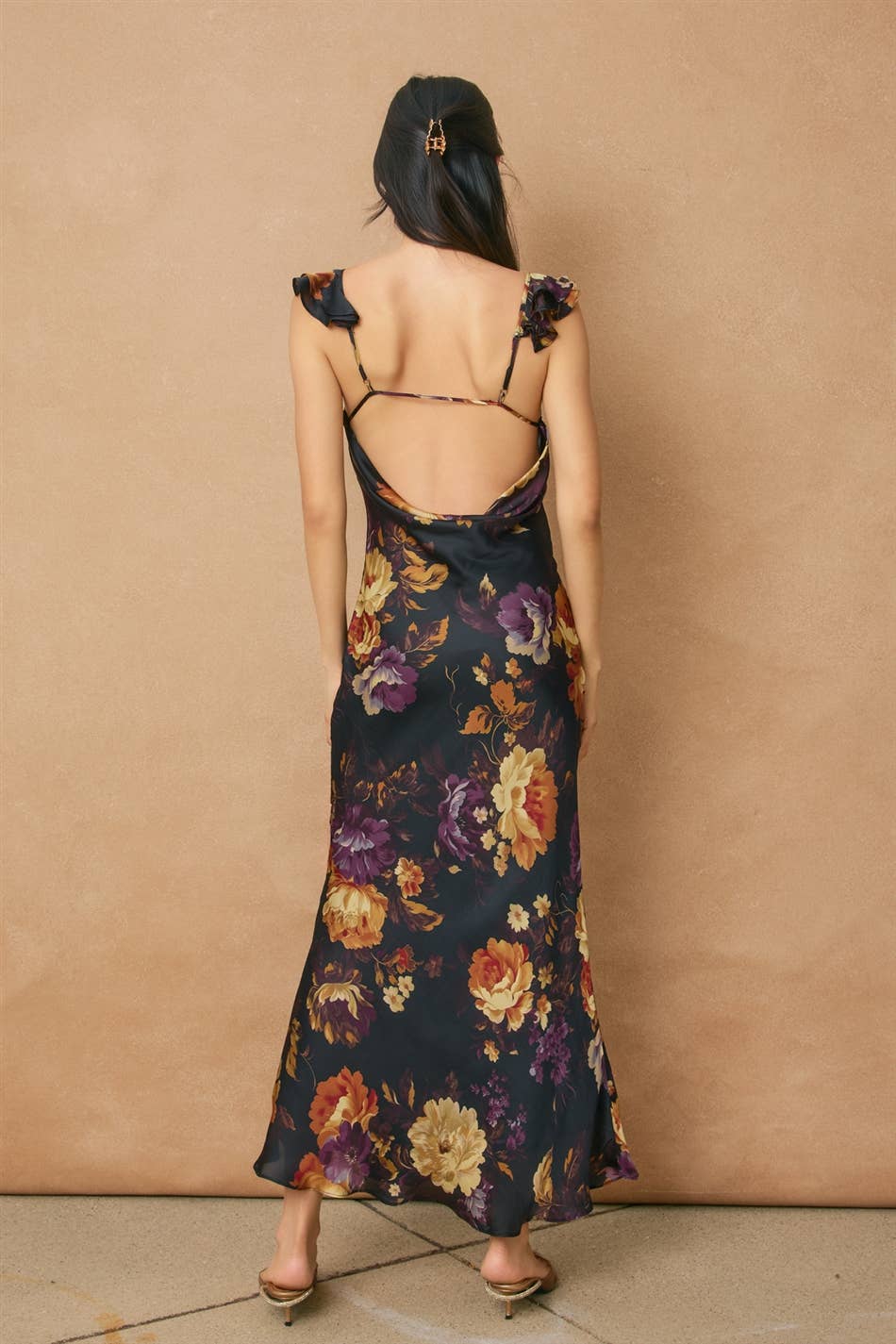 Floral Flutter Shoulder Maxi Dress