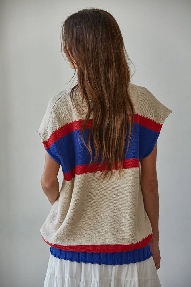 Final Sale-Cotton Striped V-Neck Sweater Vest