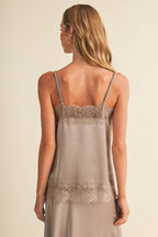 Scallop-Lace Trim Woven Satin Camisole
