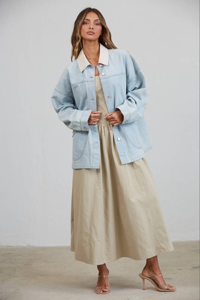 Utility Contrast Collared Denim Jacket