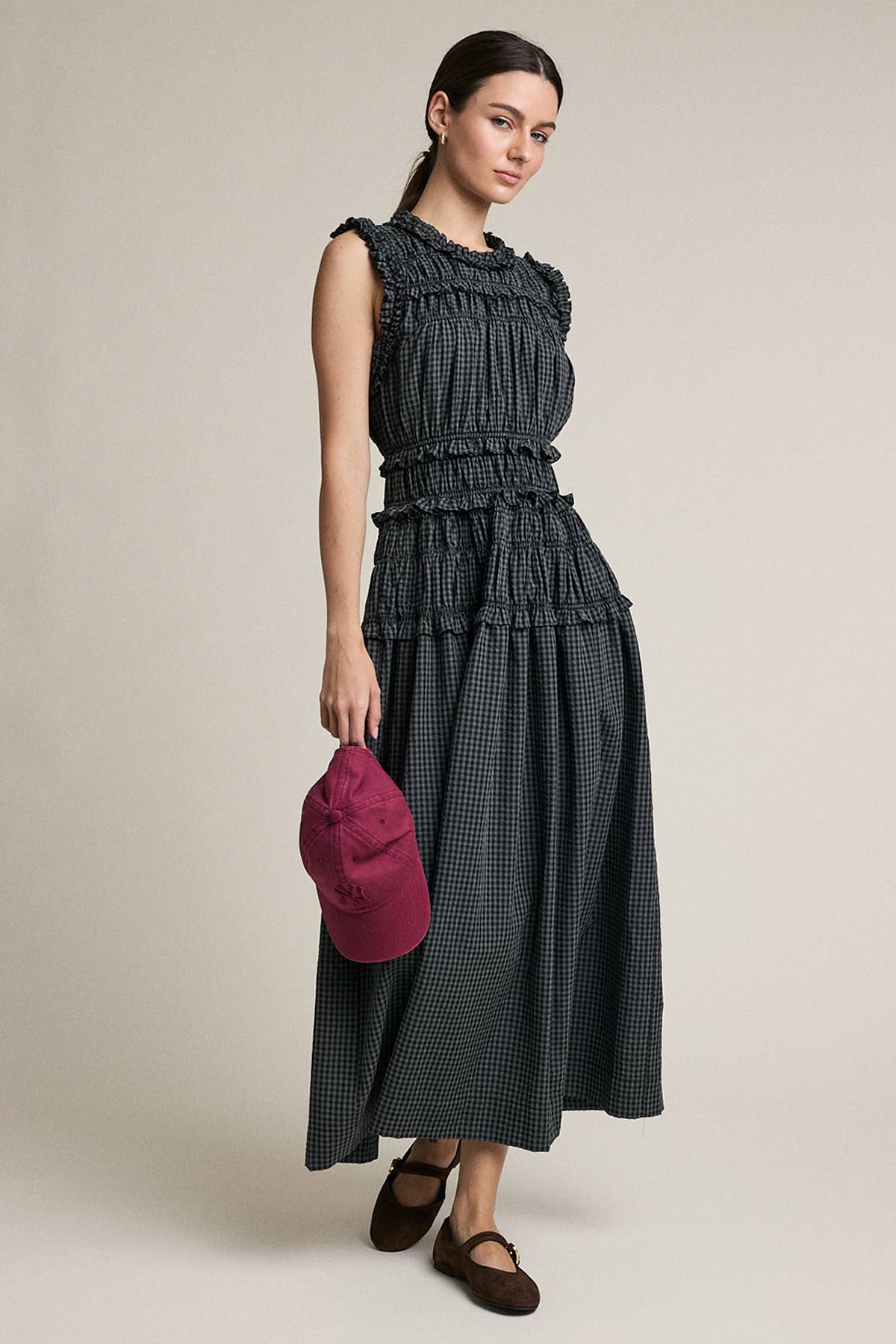 Green Grey Plaid Maxi Dress