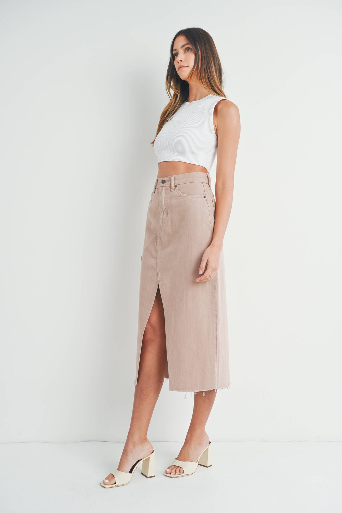 Final Sale-Open Slit Midi Skirt