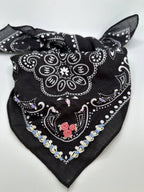 Final Sale-Black Bandana With Floral Embroidery