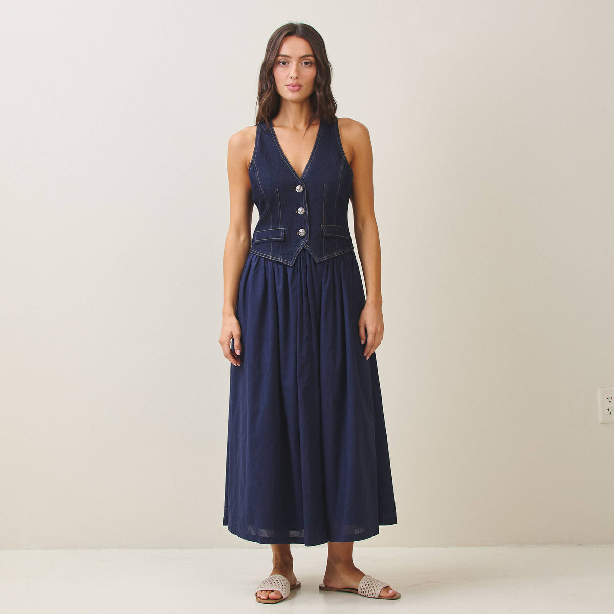 Denim vest long dress