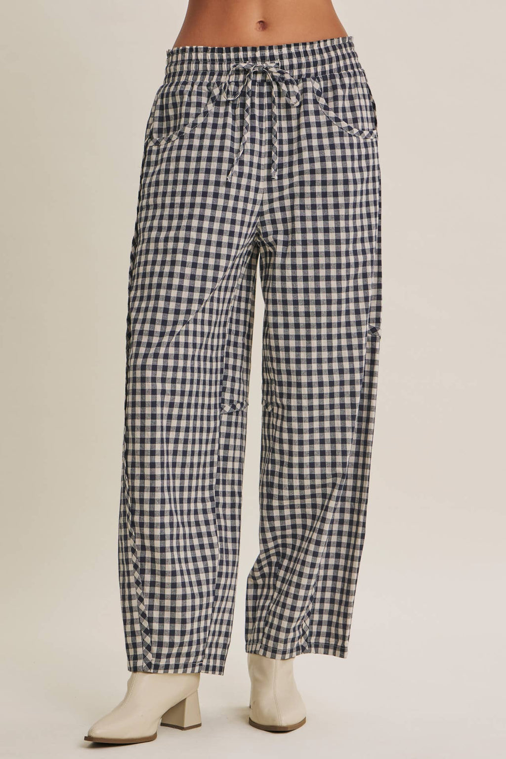 Relaxed Gingham Barrel Pant