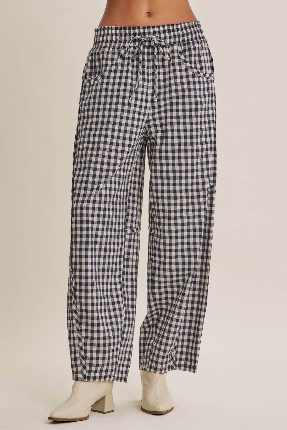 Relaxed Gingham Barrel Pant