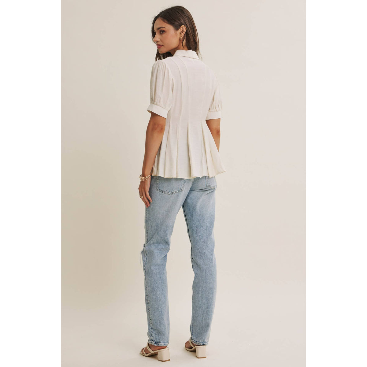 Final Sale-Pleated Button-Down Top