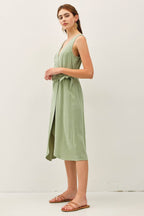 Final Sale-Linen Blend Wrap Dress