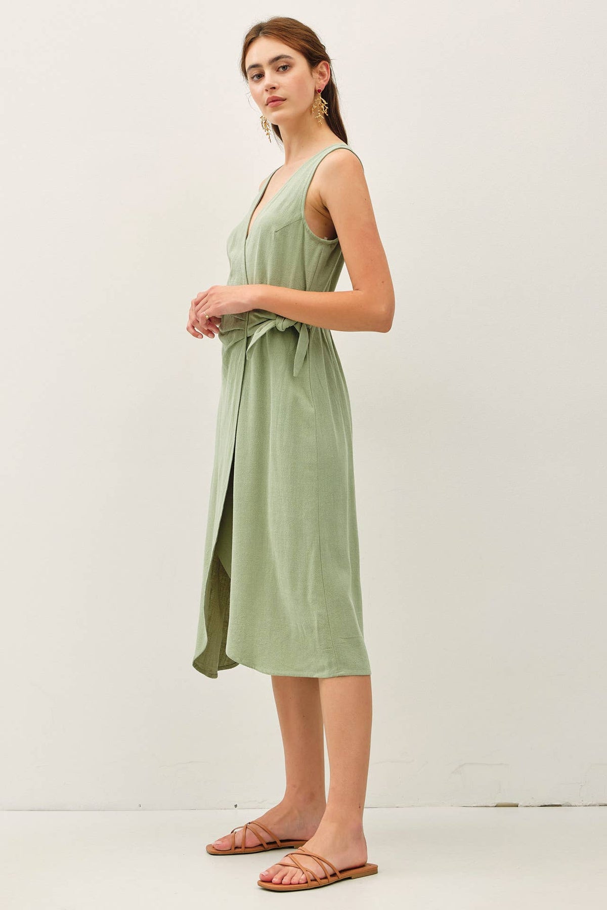 Final Sale-Linen Blend Wrap Dress