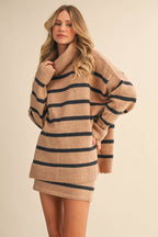 Oversized Stripe Turtle Neck