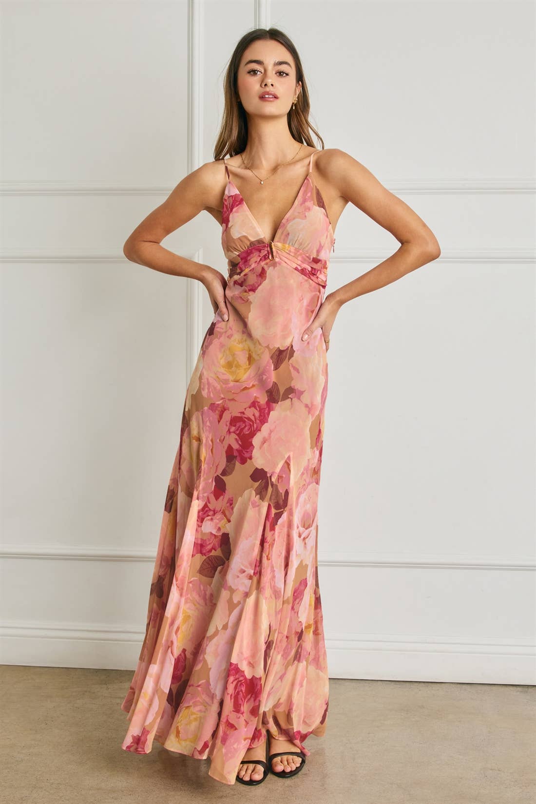 Bold Floral Frilly Hem Maxi Dress