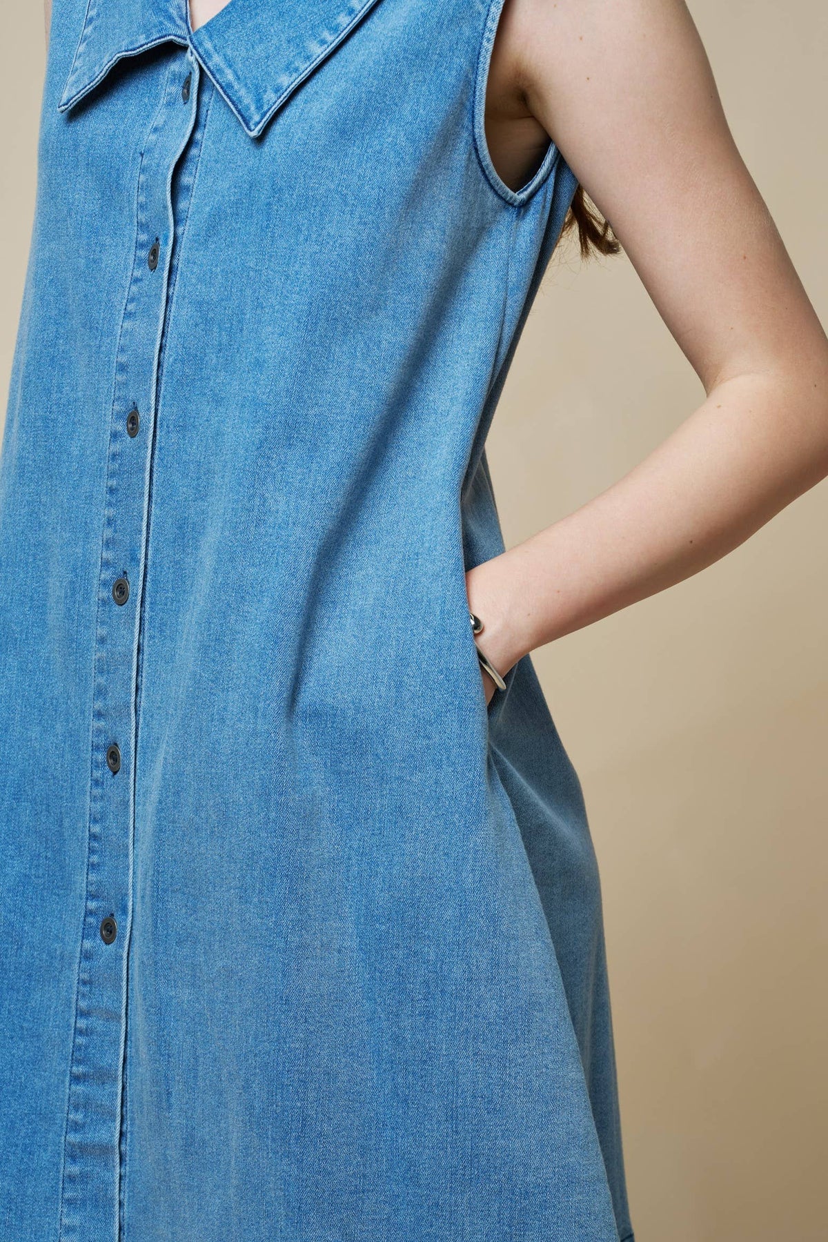 Final Sale-Collard Shift Mini Denim Dress