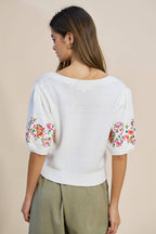 Final Sale-Floral Embroidered Sweater Top