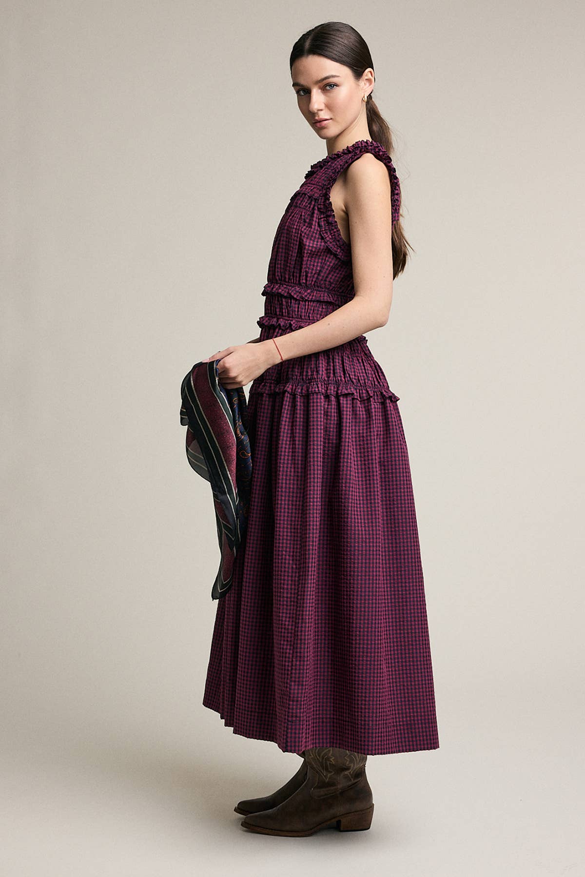 Wine Plaid Maxi Dress