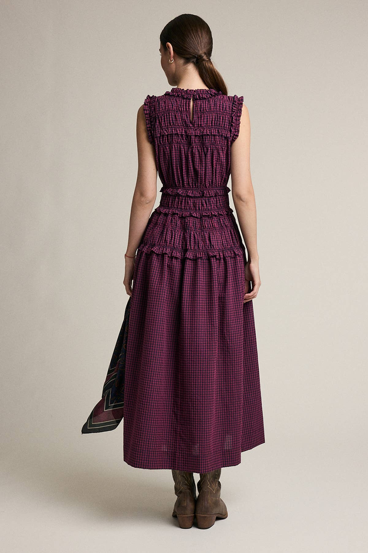 Wine Plaid Maxi Dress