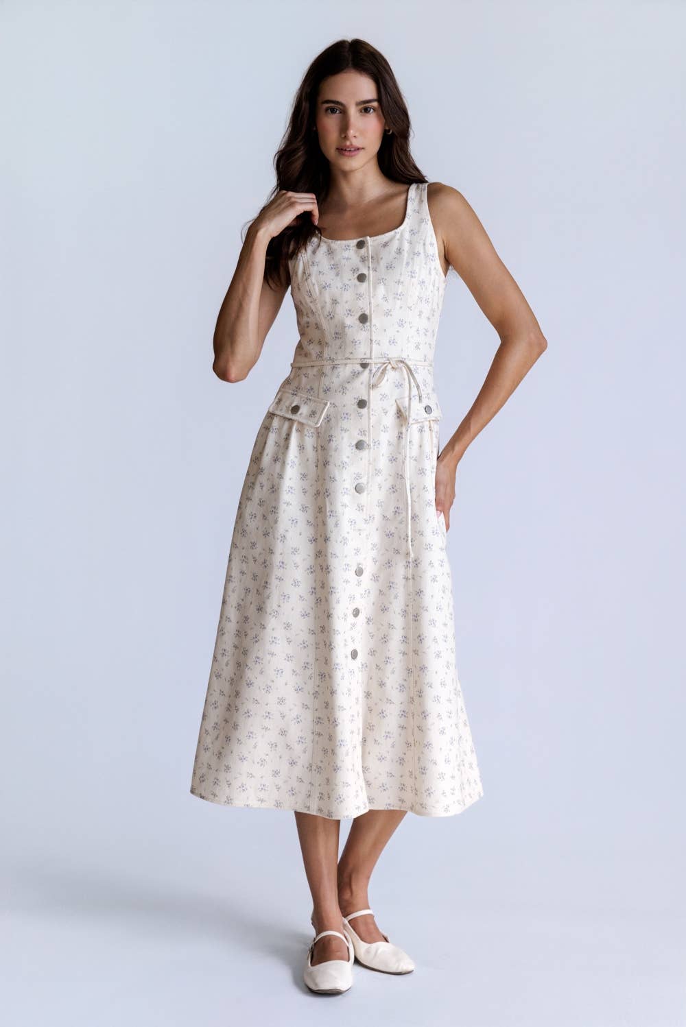 Floral Denim Midi Dress