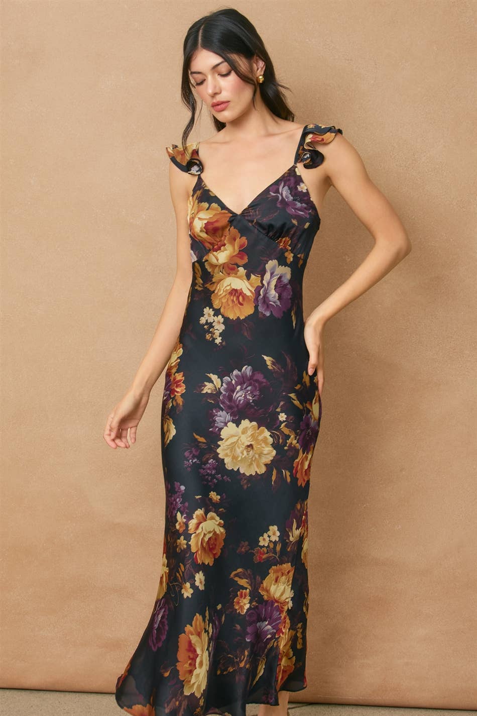 Floral Flutter Shoulder Maxi Dress