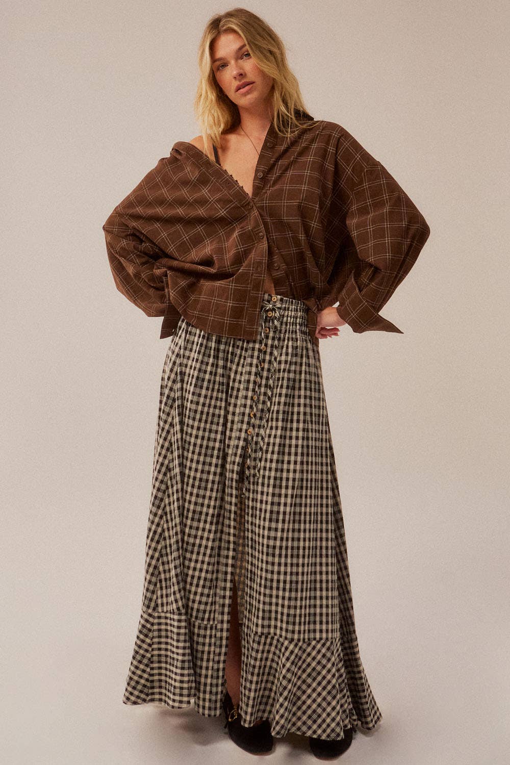 Windowpane Check Oversize Button-Up