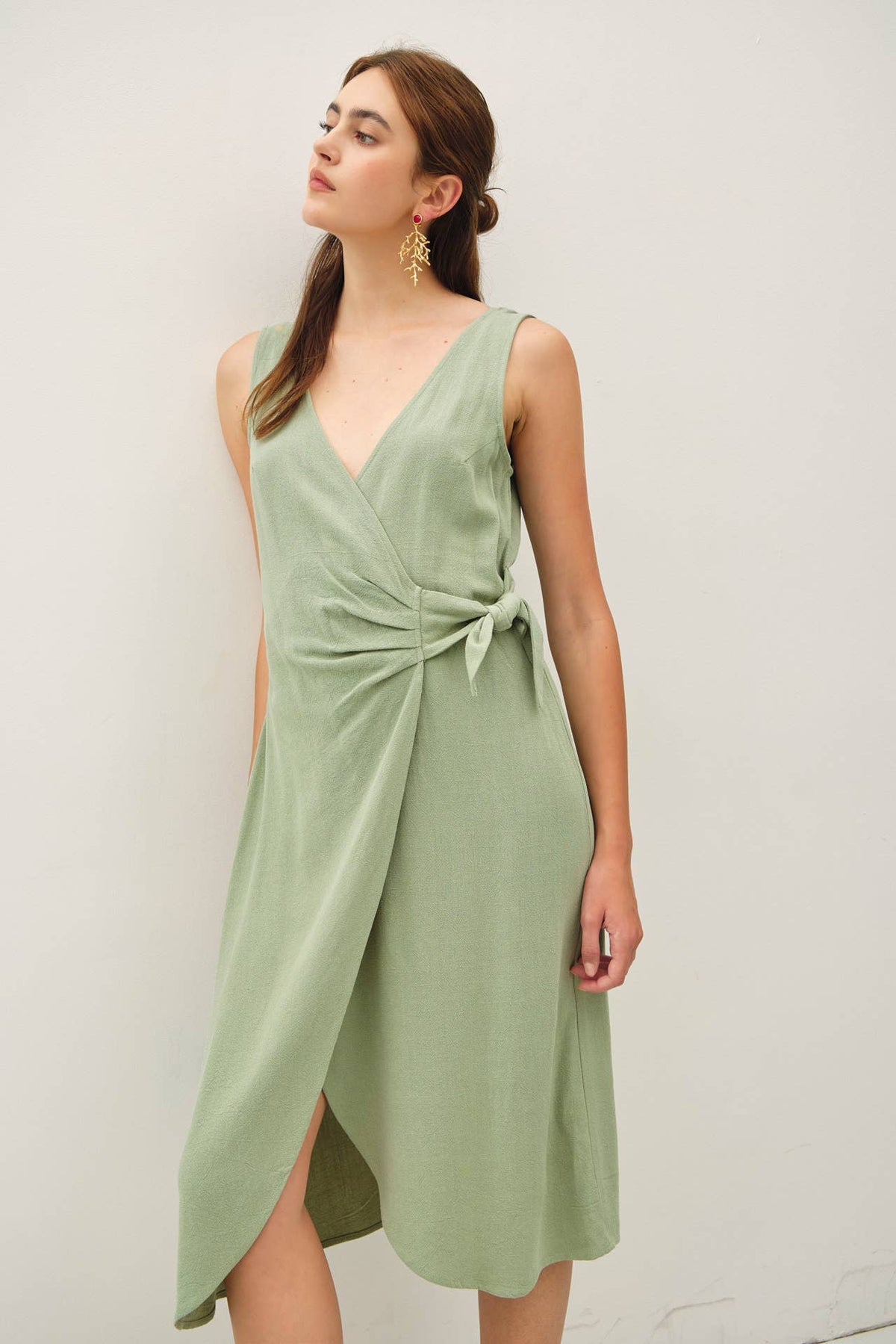 Final Sale-Linen Blend Wrap Dress