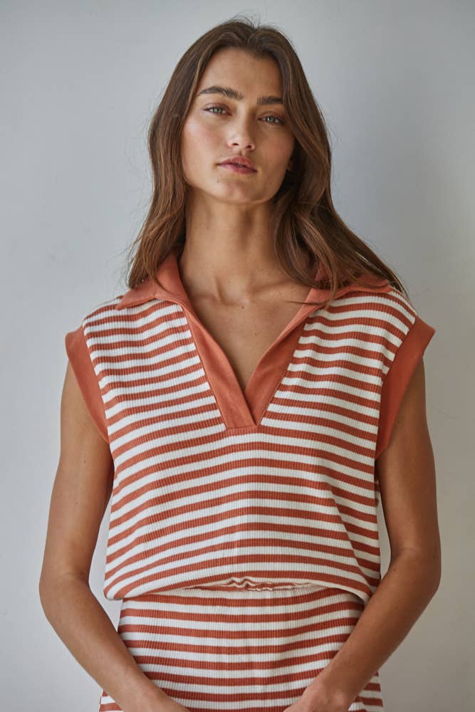 Final Sale-Striped Ribbed Polo Mini