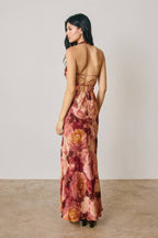 Floral Draped Halter Maxi Dress