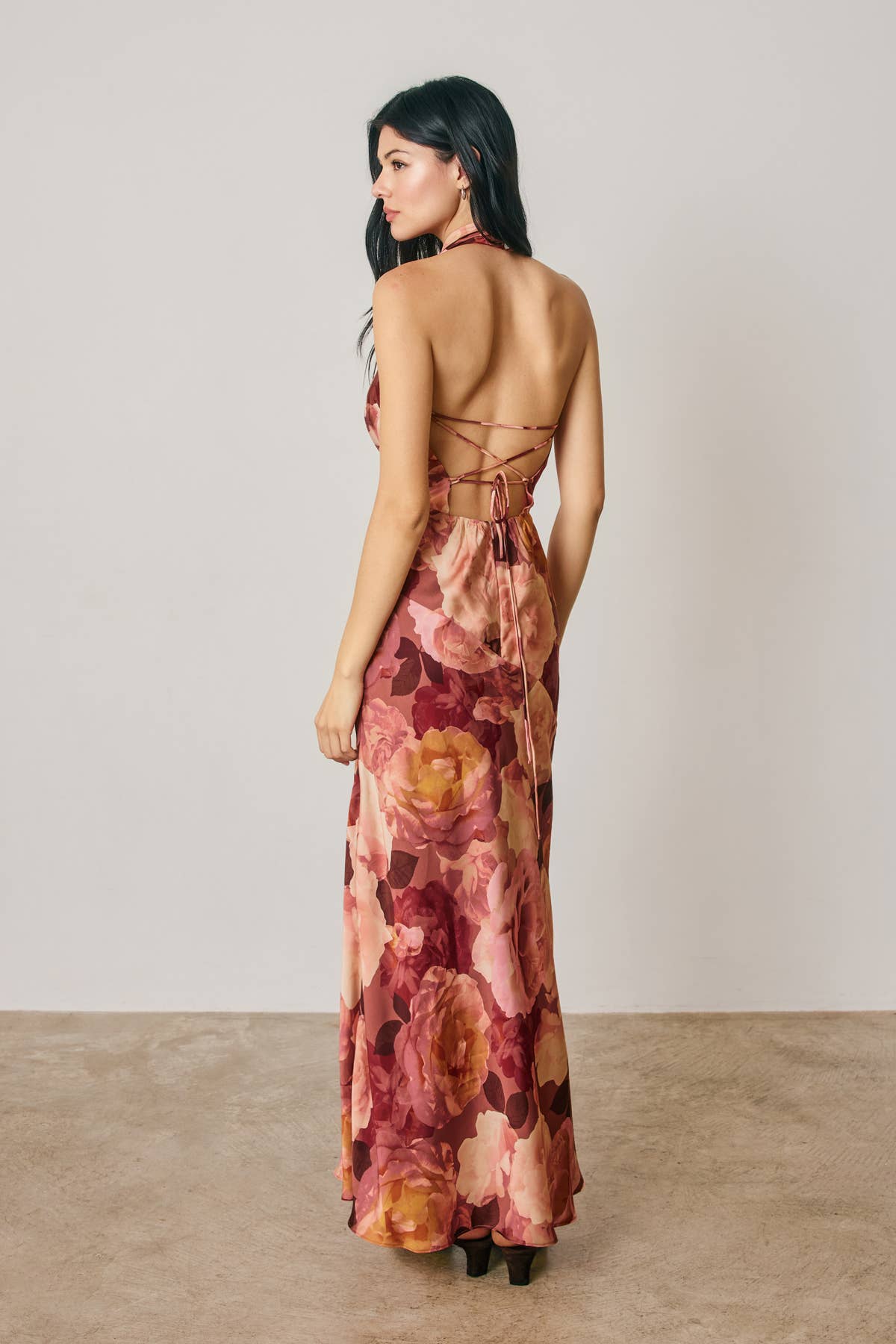 Floral Draped Halter Maxi Dress