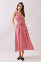 Final Sale-Gingham Smocked Midi Dress
