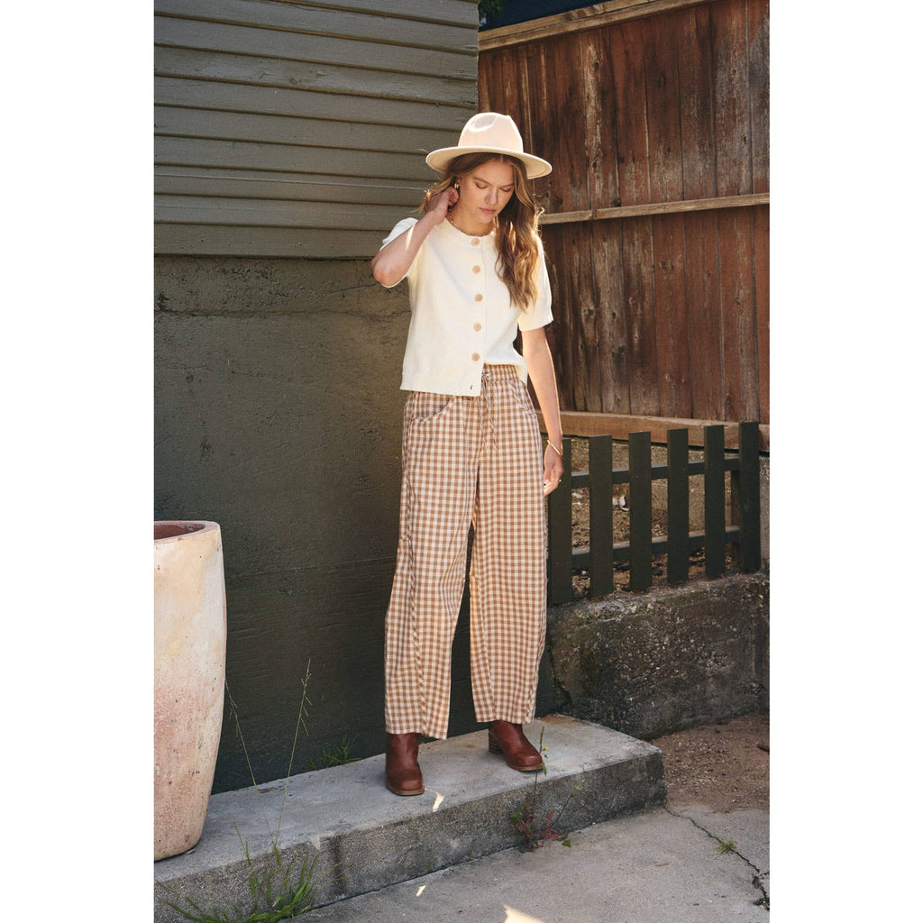 Relaxed Gingham Barrel Pant